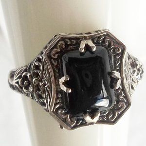 A black onyx gemstone ring, engagement ring, 925 silver, size 8 US, promise ring